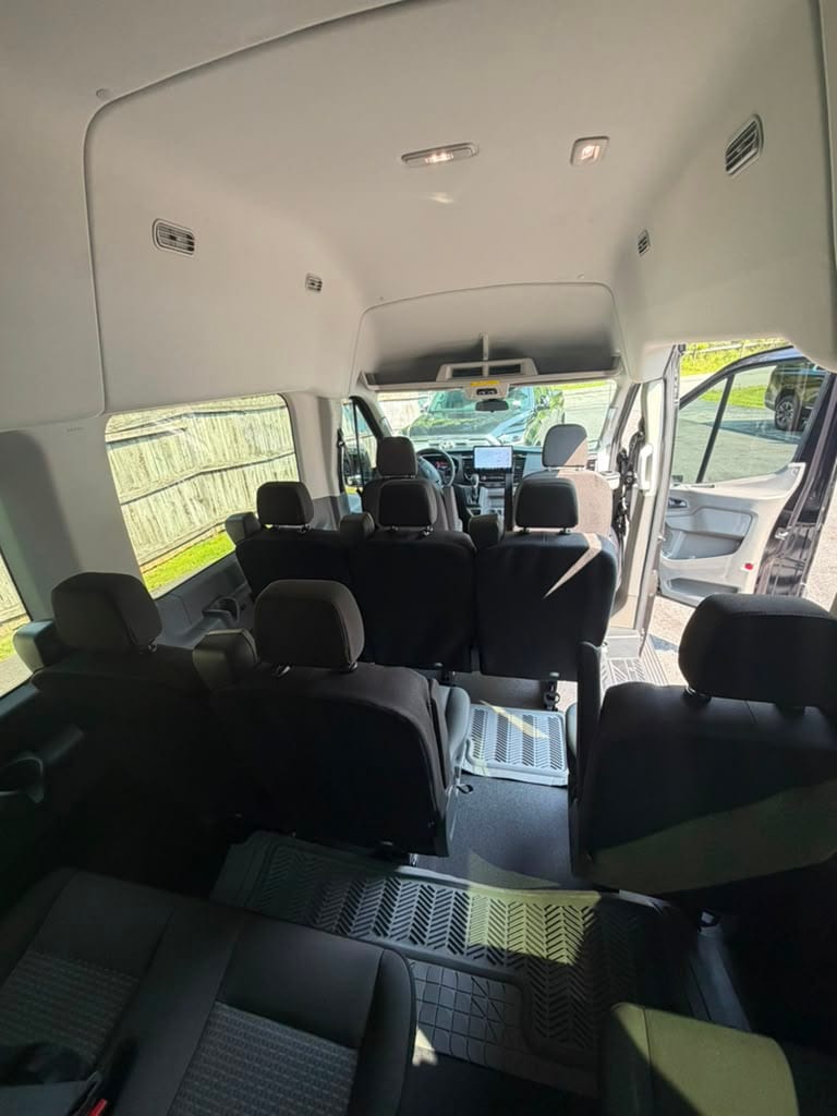 Ford passenger van interior, multi-row seating layout